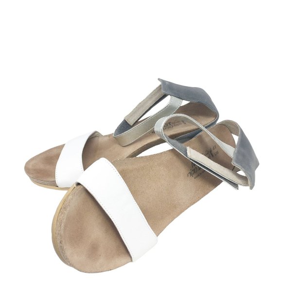Naot Pixie Leather Wedge Ankle Strap Sandals White Silver EU 41 US 10-10.5 - Picture 6 of 15